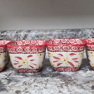 Temp-Tations Old World Red Floral Square Ramekins 8oz Set Of 4